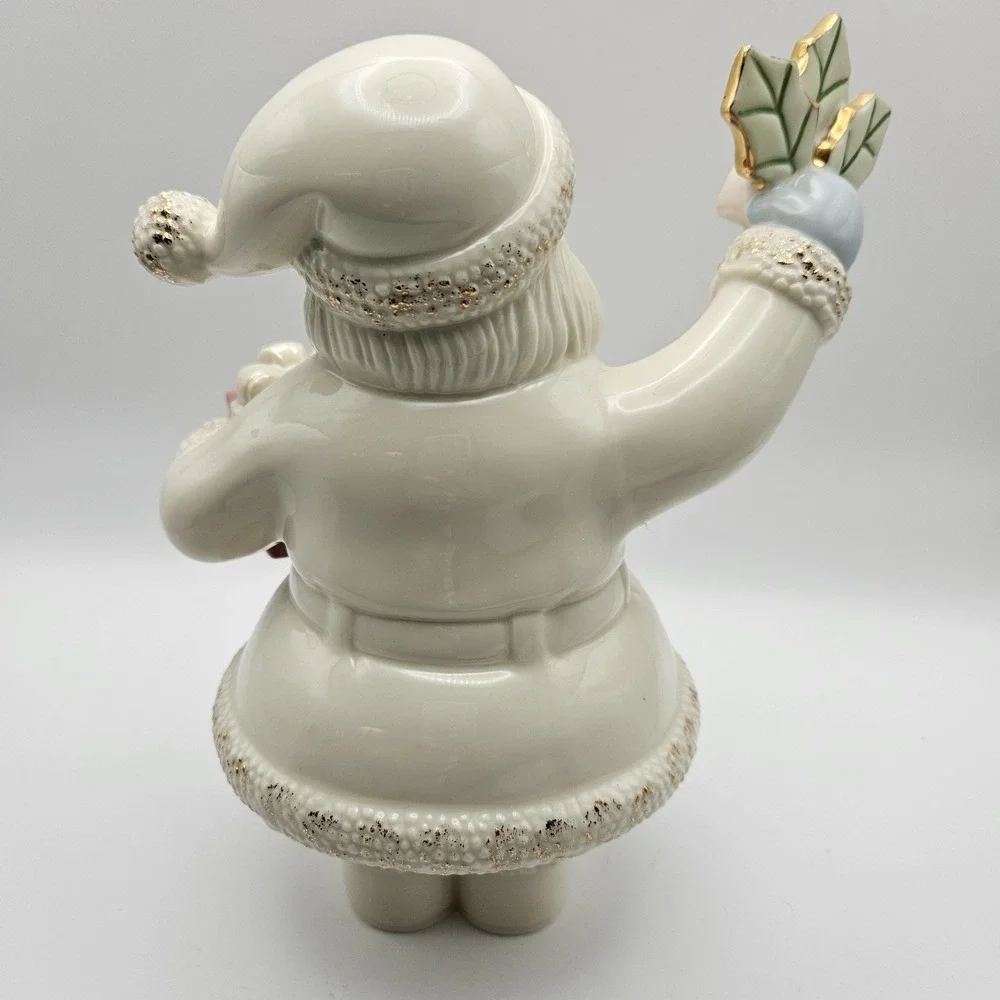 Lenox Santa Claus Porcelain Figurine Hand Painted White Coat Holly & Gift No box